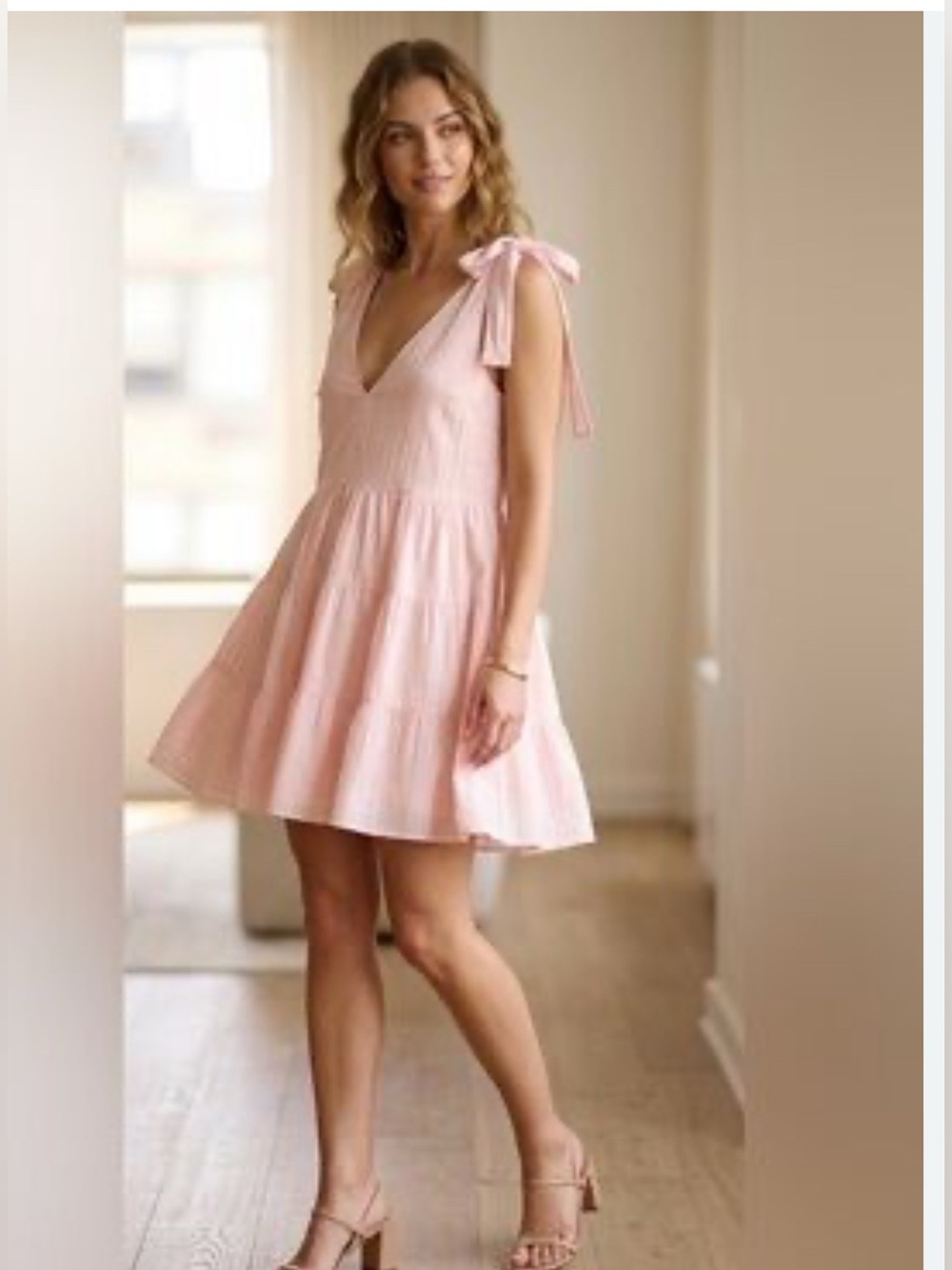 Amanda Uprichard S Pink Tie Shoulder Tiered Cotton Mini Dress Cottagecore Boho